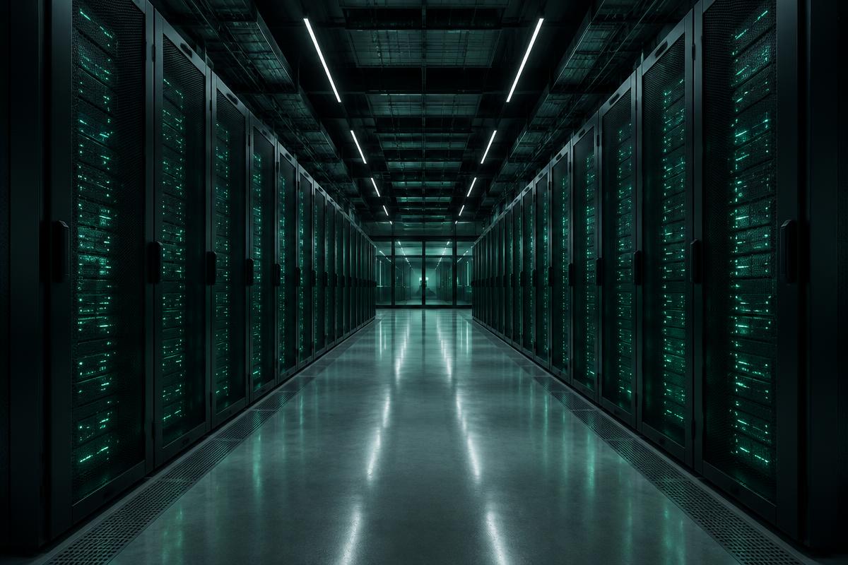 Modern AI data center corridor